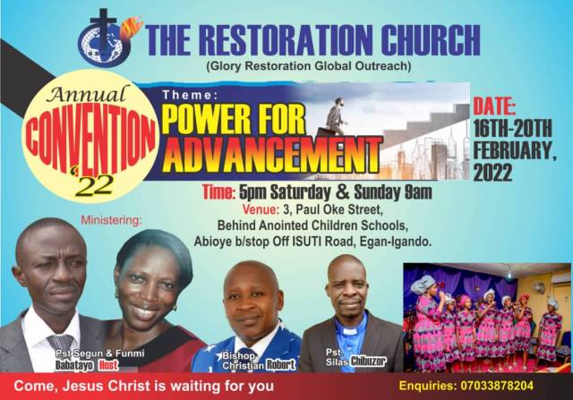 Join Our Annual Convention At THE RESTORATION CHURCH