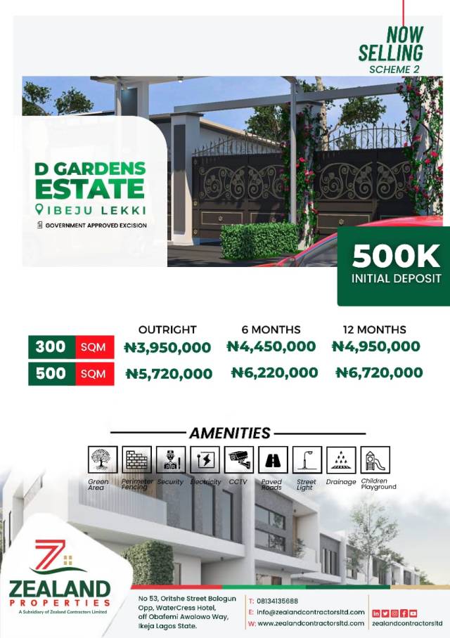 Land For Sale At D Gardens Estate Ibeju Lekki - Call 07014310158