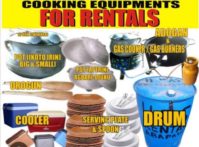 Garnish Rentals For Cooking Equipments And Chairs - Call 07031522695