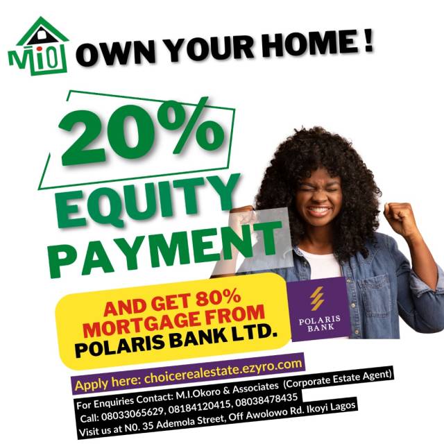 Become A House Owner With 20 Percent Equity Payment - Call 08033065629
