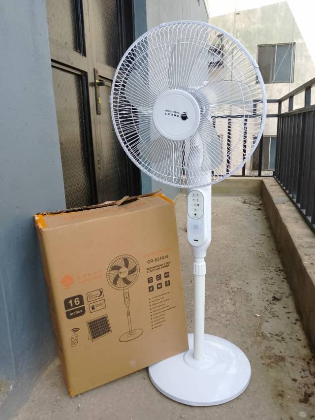 Solar Rechargeable Standing Fan With LED Light - Call 09115361820