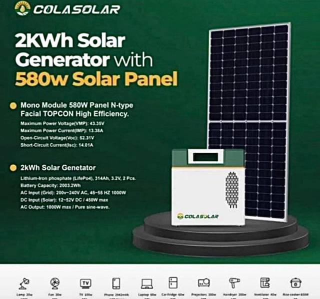Colasolar 2kWh Solar Generator With Panel - Call 09115361820