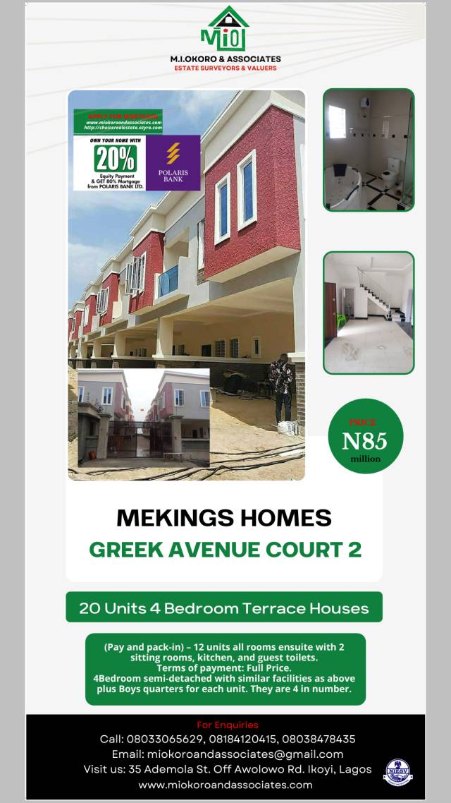 4 Bedroom Terrace Houses Greek At Avenue Court 2 - Call 08038478435