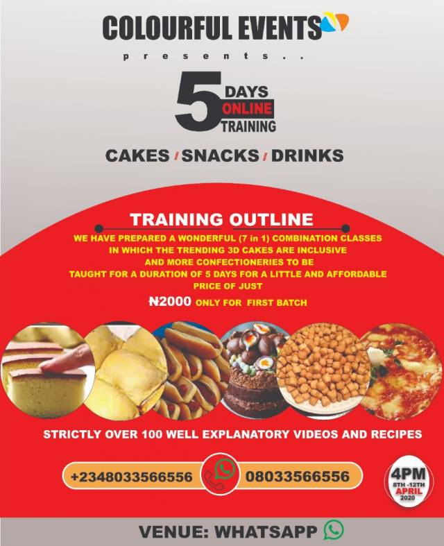5 Days Online Training On Cakes And Snacks And Drinks For 2000 Naira