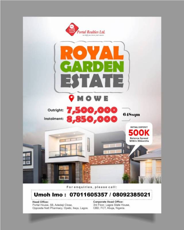 Land For Sale At Royal Garden City, Mowe Ofada - Call 07011605357