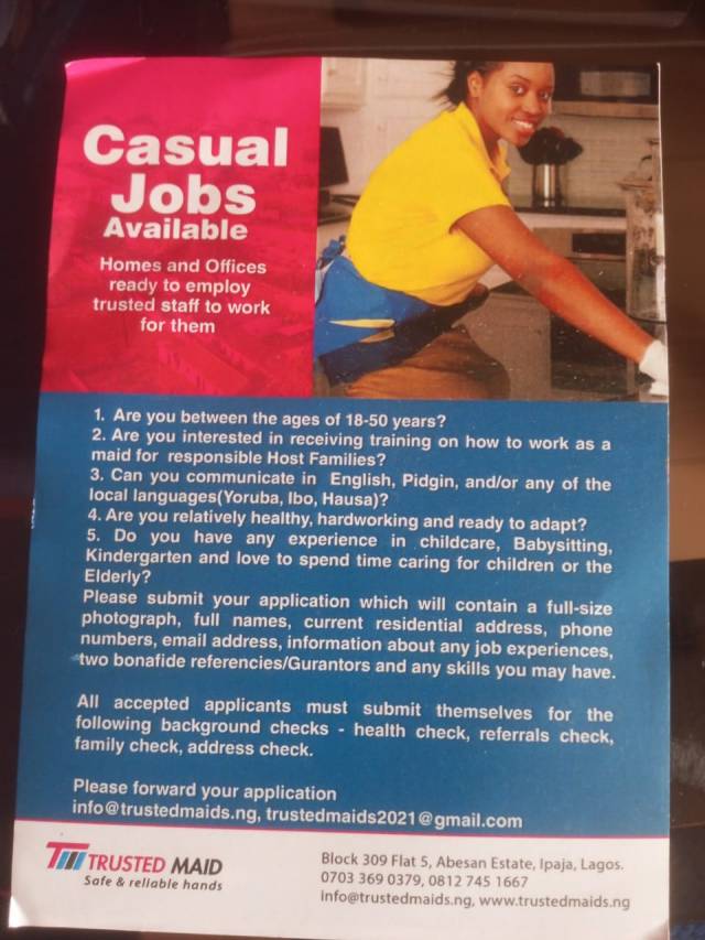 MAIDS JOBS AVAILABLE NOW