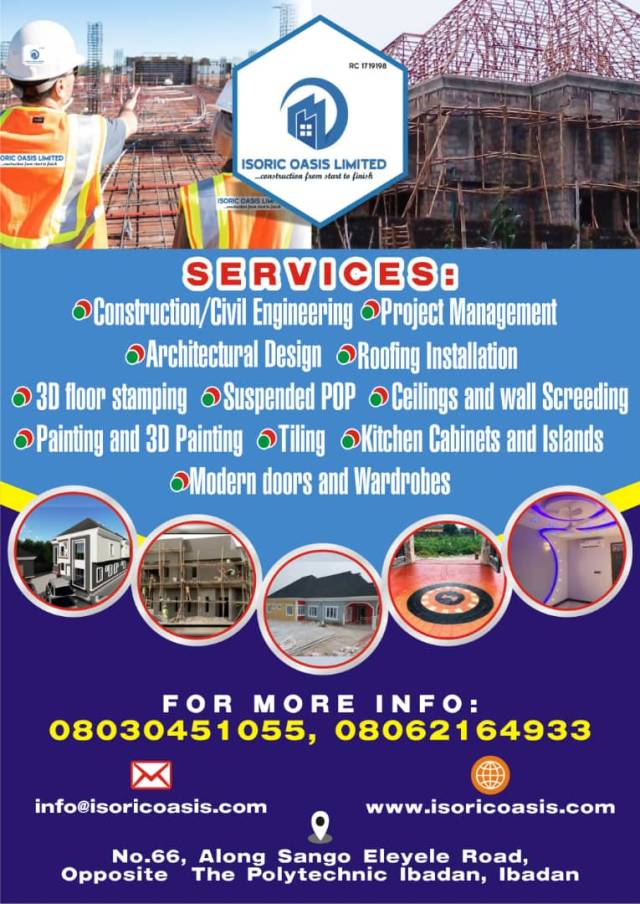 Professional Construction Company At Isoric Oasis Limited - Call 08030451055