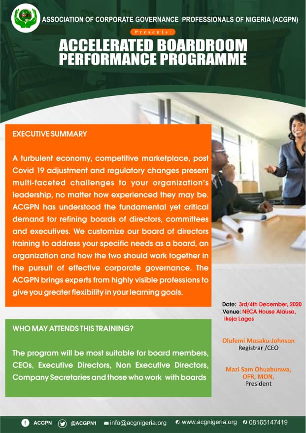 ACCELERATED BOARDROOM PERFORMANCE PROGRAM - CALL 08033713519