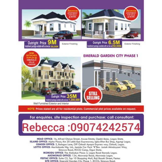 Plots Of Land At EMERALD GARDEN CITY IBEJU LEKKI - CALL 08067968278