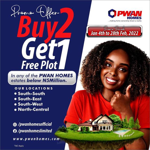 Buy 2 Get 1 Free Plot At Any PWAN HOMES Estates - Call 09041827129