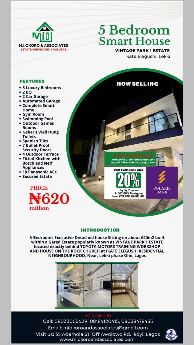 5 Bedroom Smart House At Ikate Elegushi - Call 08033065629