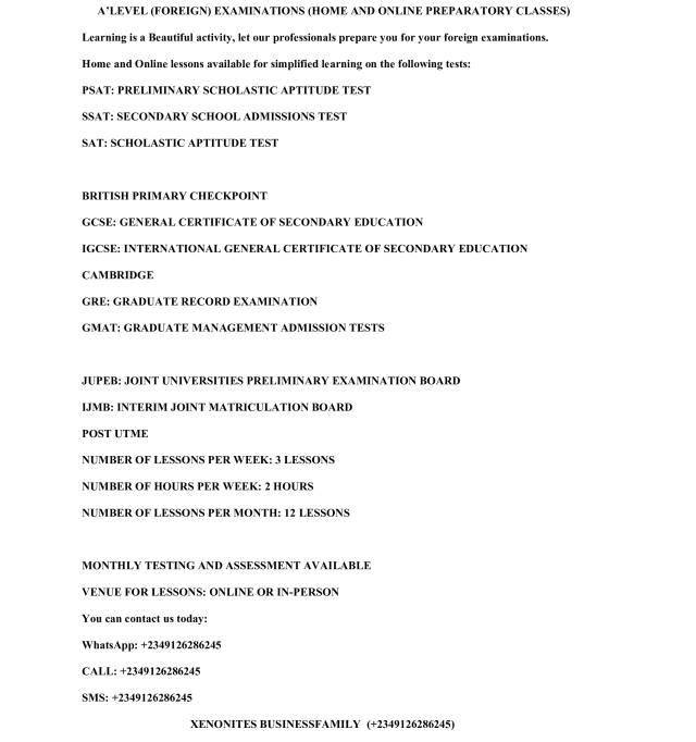 FOREIGN EXAMINATIONS (HOME AND ONLINE PREPARATORY CLASSES)