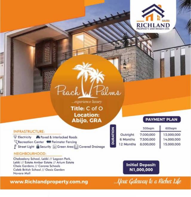 Land For Sale At Peach Palms Abijo GRA - Call 08038799889