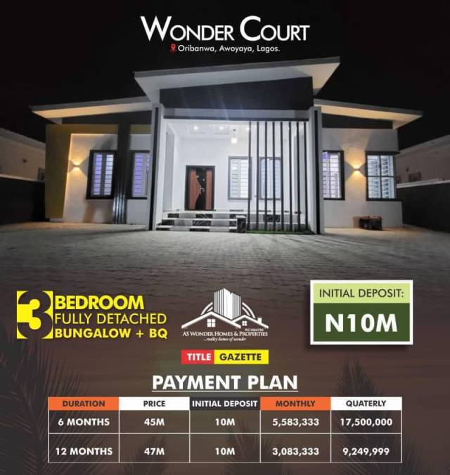 3Bdr Bungalow With BQ At Wonder Court, Awoyaya (Call 08035277017)
